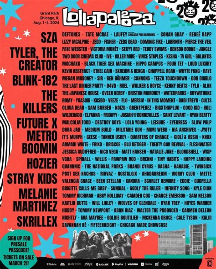 SZA, Tyler, The Creator, blink-182, Lead The Lineup For Lollapalooza 2024