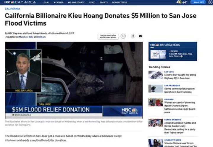 Vietnamese Billionaire Kieu Hoang Donated $5 Million To San Jose Flood Victims